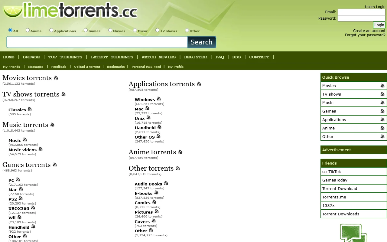 Screenshot: Limetorrents Screenshot of Limetorrents